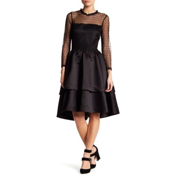 English Factory Dresses & Skirts - English Factory Black Swiss Dot Flared Dress NWT